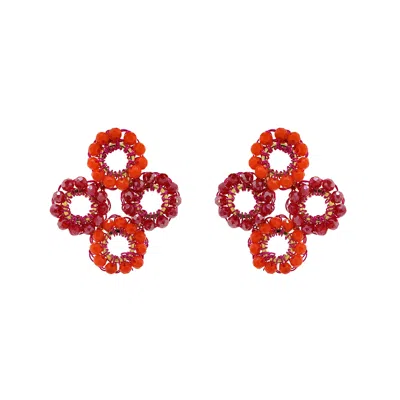 Lavish By Tricia Milaneze Women's Gold / Pink / Purple Neon Fuchsia Mix Clubs Handmade Crochet Earrings