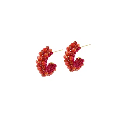 Lavish By Tricia Milaneze Women's Gold / Pink / Purple Neon Fuchsia Mix Dandelion Hoops Handmade Crochet Earrings