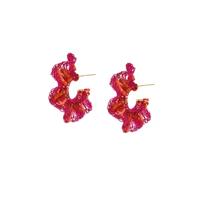 Lavish By Tricia Milaneze Women's Gold / Pink / Purple Neon Fuchsia Mix Gaia Hoops Handmade Crochet Earrings