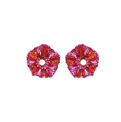 Lavish By Tricia Milaneze Women's Gold / Pink / Purple Neon Fuchsia Mix Gaia Post Handmade Crochet Earrings