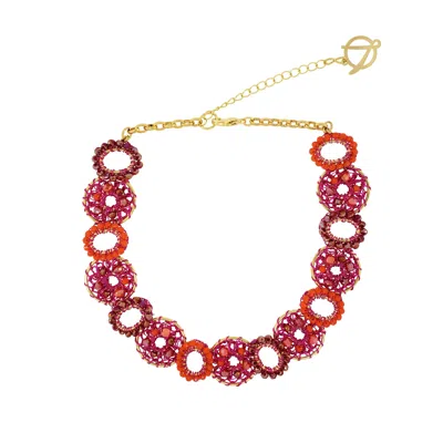 Lavish By Tricia Milaneze Women's Gold / Pink / Purple Neon Fuchsia Mix Moira Choker Handmade Necklace