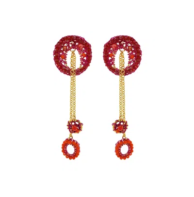 Lavish By Tricia Milaneze Women's Gold / Pink / Purple Neon Fuchsia Mix Moira Dangle Handmade Earrings In Multi