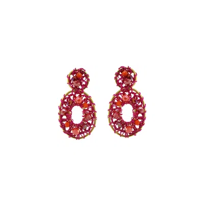 Lavish By Tricia Milaneze Women's Gold / Pink / Purple Neon Fuchsia Mix Moira Drop Handmade Earrings