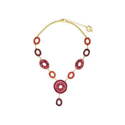 Lavish By Tricia Milaneze Women's Gold / Pink / Purple Neon Fuchsia Mix Moira Handmade Necklace