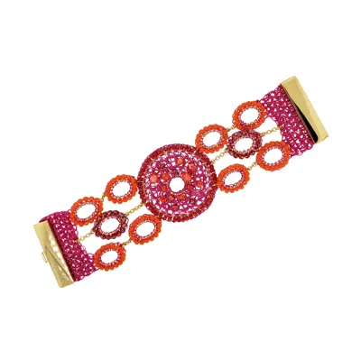 Lavish By Tricia Milaneze Women's Gold / Pink / Purple Neon Fuchsia Mix Moira Maxi Handmade Bracelet