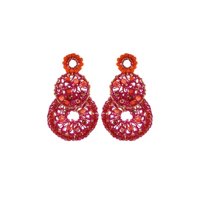 Lavish By Tricia Milaneze Women's Gold / Pink / Purple Neon Fuchsia Mix Moira Trio Handmade Earrings