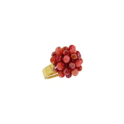 Lavish By Tricia Milaneze Women's Gold / Pink / Purple Neon Fuchsia Mix Molly Handmade Ring