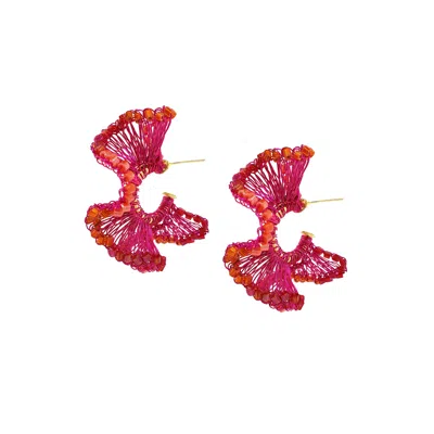 Lavish By Tricia Milaneze Women's Gold / Pink / Purple Neon Fuchsia Mix Rio Hoops Handmade Crochet Earrings