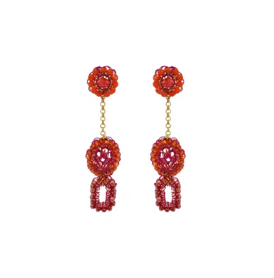 Lavish By Tricia Milaneze Women's Gold / Pink / Purple Neon Fuchsia Mix Tyche Mini Handmade Crochet Earrings