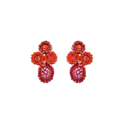 Lavish By Tricia Milaneze Women's Gold / Pink / Purple Neon Fuchsia Mix Tyche Post Handmade Crochet Earrings