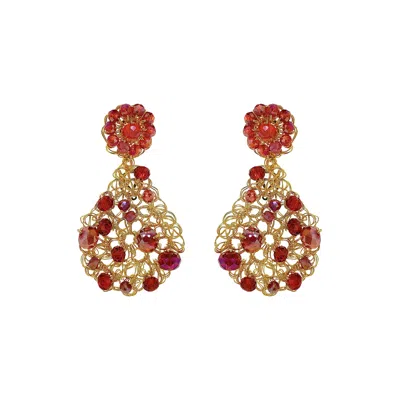 Lavish By Tricia Milaneze Women's Gold / Red Red & Gold Aurora Handmade Crochet Earrings