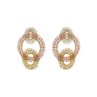 Lavish By Tricia Milaneze Women's Gold / Rose Gold / Silver Trio Gold Artemis Round Handmade Crochet Earrings In Multi