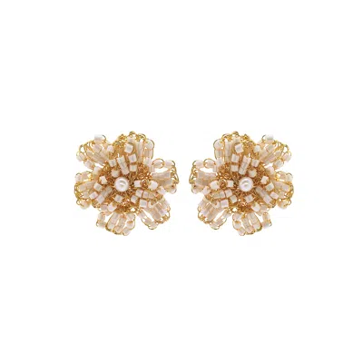 Lavish By Tricia Milaneze Women's Gold / White Pearl & Gold Aster Posts Handmade Crochet Earrings In Multi