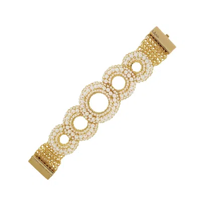 Lavish By Tricia Milaneze Women's Gold / White Pearl & Gold Gush Handmade Crochet Bracelet