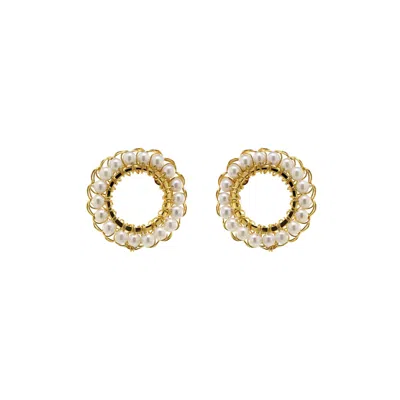 Lavish By Tricia Milaneze Women's Gold / White Pearl & Gold Molly Handmade Crochet Earrings