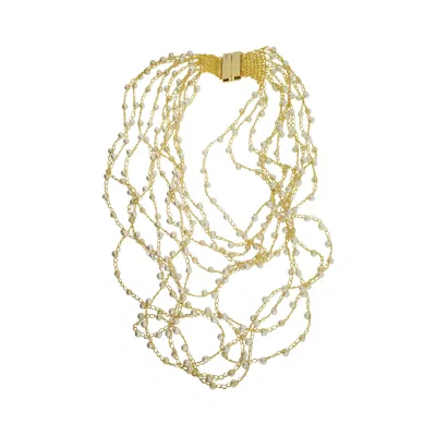 Lavish By Tricia Milaneze Women's Gold / White Pearl & Gold Multi-strings Handmade Crochet Necklace