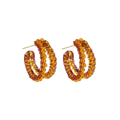 Lavish By Tricia Milaneze Women's Gold / Yellow / Orange Orange Nina Maxi Handmade Crochet Double Hoops