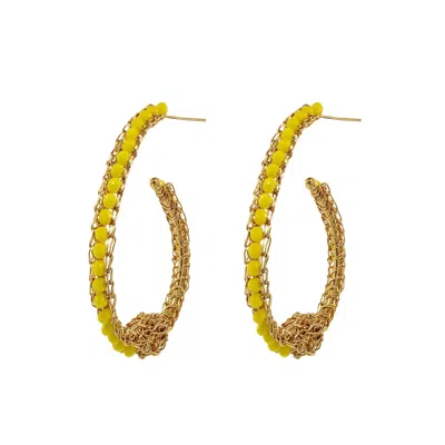 Lavish By Tricia Milaneze Women's Gold / Yellow / Orange Summer Yellow & Gold Ovaly Hoops Handmade Crochet Earrings