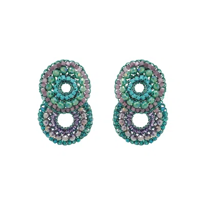 Lavish By Tricia Milaneze Women's Green / Blue / Pink Neon Turquoise Mix Gush Small Handmade Crochet Earrings In Multi