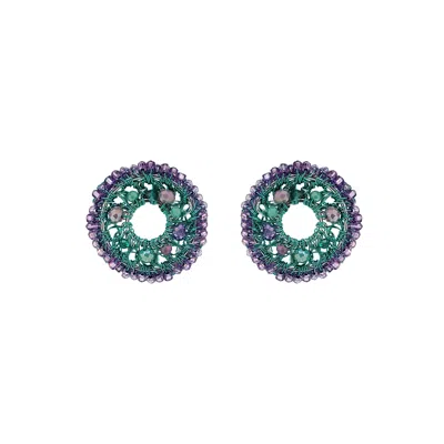 Lavish By Tricia Milaneze Women's Green / Blue / Pink Neon Turquoise Mix Moira Maxi Post Handmade Earrings