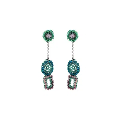 Lavish By Tricia Milaneze Women's Green / Blue / Pink Neon Turquoise Mix Tyche Mini Handmade Crochet Earrings