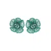 Lavish By Tricia Milaneze Women's Green Neon Turquoise Plumeria Handmade Crochet Post Earrings