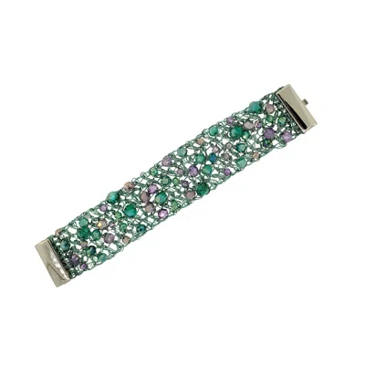 Lavish By Tricia Milaneze Women's Green / Pink / Purple Neon Turquoise Mix Aurora Handmade Crochet Bracelet