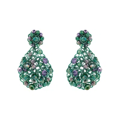 Lavish By Tricia Milaneze Women's Green / Pink / Purple Neon Turquoise Mix Aurora Handmade Crochet Earrings