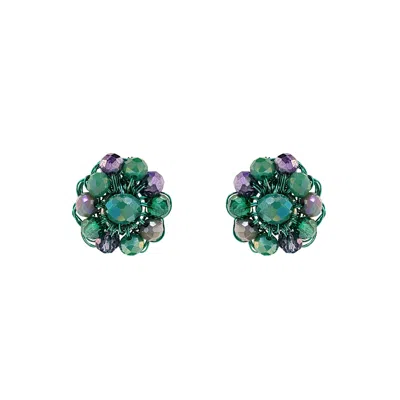 Lavish By Tricia Milaneze Women's Green / Pink / Purple Neon Turquoise Mix Chloe Post Handmade Crochet Earrings