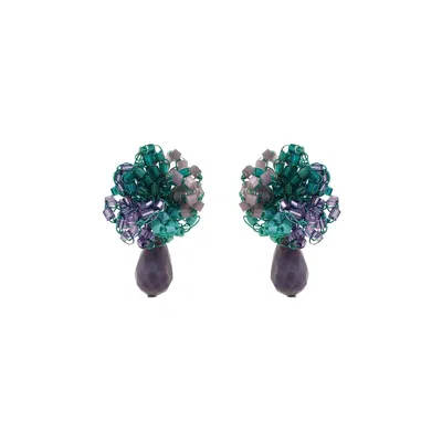 Lavish By Tricia Milaneze Women's Green / Pink / Purple Neon Turquoise Mix Drizzle Mini Post Handmade Earrings