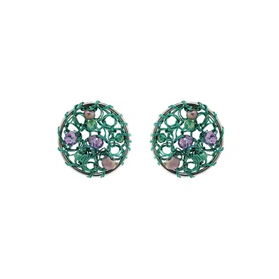 Lavish By Tricia Milaneze Women's Green / Pink / Purple Neon Turquoise Mix Moira Mini Post Handmade Earrings In Multi