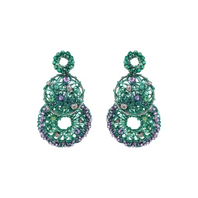 Lavish By Tricia Milaneze Women's Green / Pink / Purple Neon Turquoise Mix Moira Trio Handmade Earrings