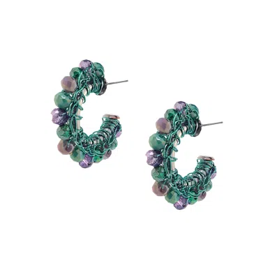 Lavish By Tricia Milaneze Women's Green / Pink / Purple Neon Turquoise Mix Molly Hoops Handmade Crochet Earrings