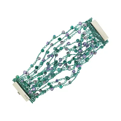 Lavish By Tricia Milaneze Women's Green / Pink / Purple Neon Turquoise Mix Multi-string Handmade Crochet Bracelet