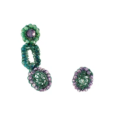Lavish By Tricia Milaneze Women's Green / Pink / Purple Neon Turquoise Mix Tyche Ear Cuff Handmade Crochet Earrings