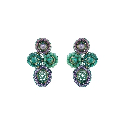 Lavish By Tricia Milaneze Women's Green / Pink / Purple Neon Turquoise Mix Tyche Post Handmade Crochet Earrings
