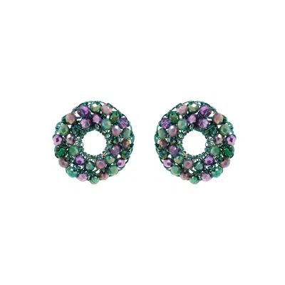 Lavish By Tricia Milaneze Women's Green / Pink / Purple Neon Turquoise Mix Zoe Handmade Earrings