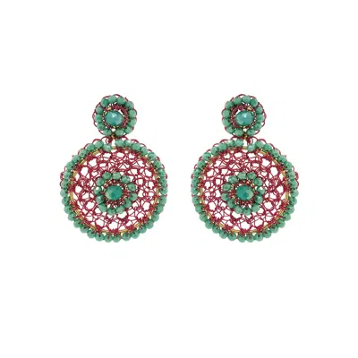 Lavish By Tricia Milaneze Women's Green / Pink / Purple Sunset Coral Mix Minerva Drop Handmade Crochet Earrings