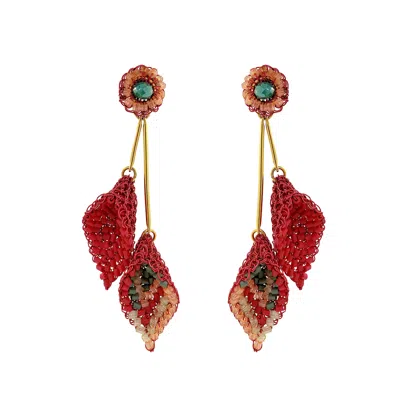 Lavish By Tricia Milaneze Women's Green / Pink / Purple Sunset Coral Mix Tulip Duo Handmade Crochet Earrings