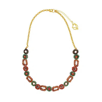 Lavish By Tricia Milaneze Women's Green / Pink / Purple Sunset Coral Mix Tyche Handmade Crochet Necklace