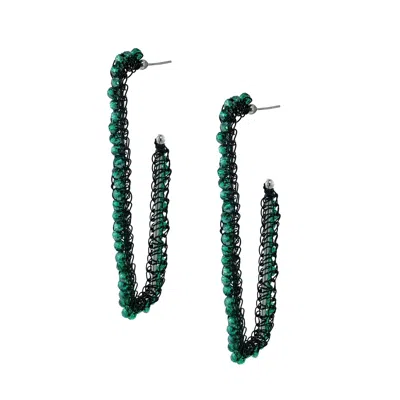 Lavish By Tricia Milaneze Women's Green / Silver Moss Green Lilo Hoops Handmade Crochet Earrings