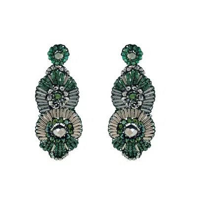 Lavish By Tricia Milaneze Women's Green / Silver Moss Green Mix Bishop Cascade Handmade Crochet Earrings