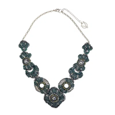 Lavish By Tricia Milaneze Women's Green / Silver Moss Green Mix Chess Maxi Handmade Crochet Necklace