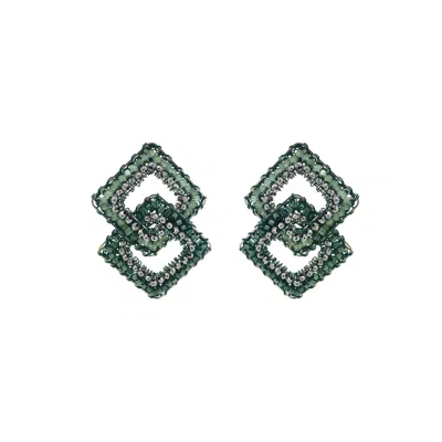 Lavish By Tricia Milaneze Women's Green / Silver Moss Green Mix Gambit Handmade Crochet Earrings