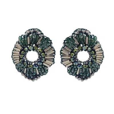 Lavish By Tricia Milaneze Women's Green / Silver Moss Green Mix Rooks Handmade Crochet Earrings