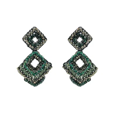 Lavish By Tricia Milaneze Women's Green / Silver Moss Green Mix Tiles Dangle Handmade Crochet Earrings