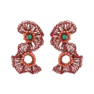 Lavish By Tricia Milaneze Women's Green / Yellow / Orange Sunset Coral Mix Gaia Duo Handmade Crochet Earrings