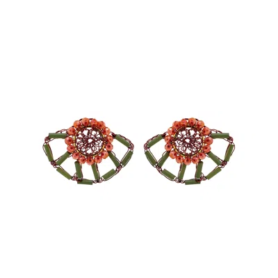 Lavish By Tricia Milaneze Women's Green / Yellow / Orange Sunset Coral Mix Themis Post Handmade Crochet Earrings