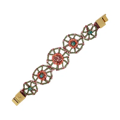 Lavish By Tricia Milaneze Women's Green / Yellow / Orange Sunset Coral Mix Themis Round Handmade Crochet Bracelet