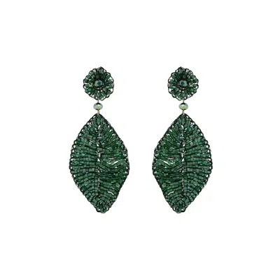 Lavish By Tricia Milaneze Women's Moss Green Leaf Handmade Crochet Earrings
